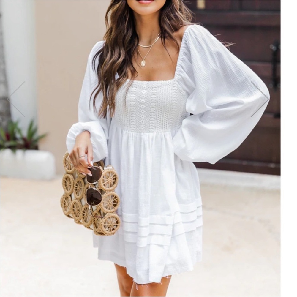Pink Lily White Long Sleeve Dress